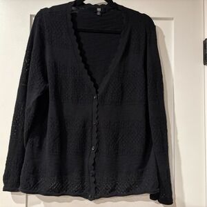 Frye Women's XXL Button Front Knit Lightweight Pointelle Cardigan Black